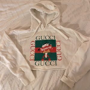Gucci print white crop top hoodie, M